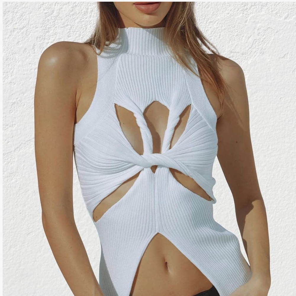 Twist Front Knit Tank Top with cut outs